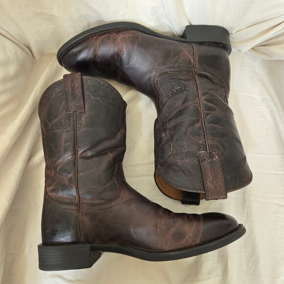 Ariat Men\'s Size 9D Brown Leather Heritage Distressed Roper Boots Style 10008814 main image 6